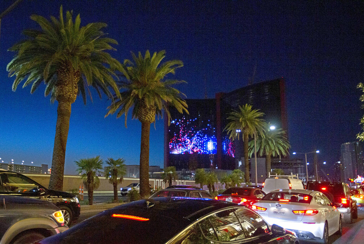 Resorts World Las Vegas unveils its LED screen with a fireworks display for Independence Day on ...
