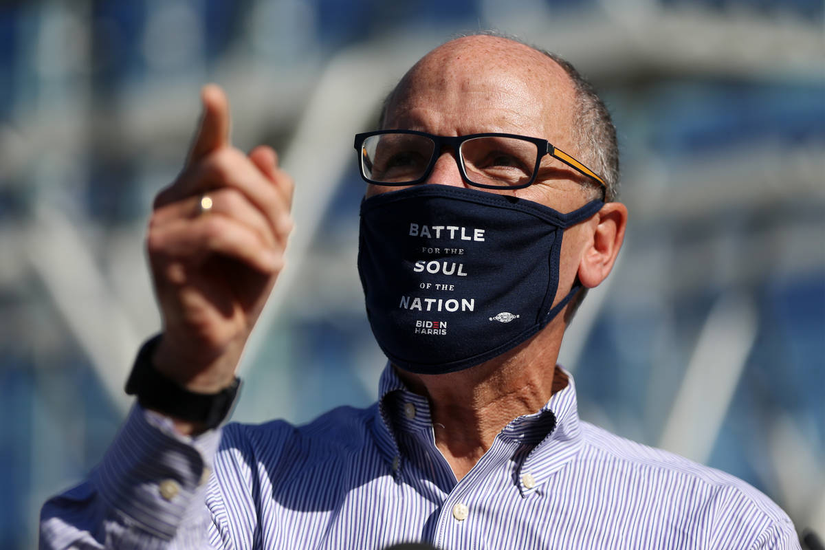 Democratic National Committee Chair Tom Perez speaks during a press conference to promote Democ ...