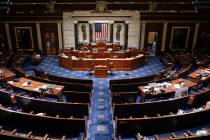 The House Chamber is empty after a hasty evacuation as protesters tried to break into the chamb ...
