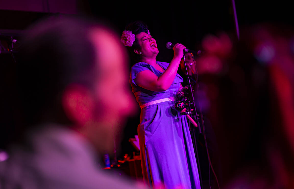 Shanda Cisneros, of Las Vegas band Shanda & the Howlers, perform during the first day of Vi ...