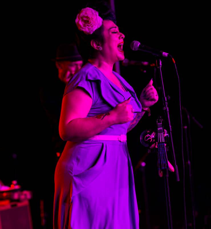 Shanda Cisneros, of Las Vegas band Shanda & the Howlers, performs during the first day of V ...