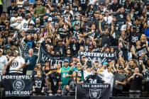 Raiders fans in the stands during the first half of their NFL game versus the Miami Dolphins at ...