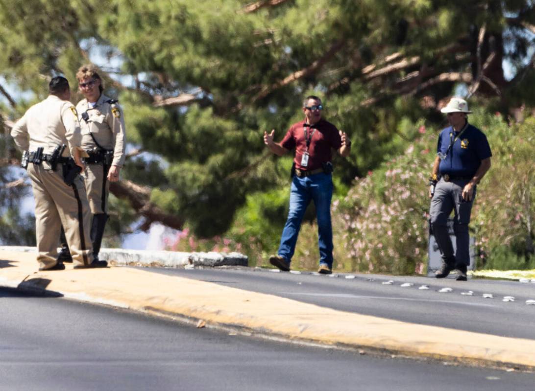 Las Vegas police are investigating a fatal collision involving a motorcycle and a white truck a ...