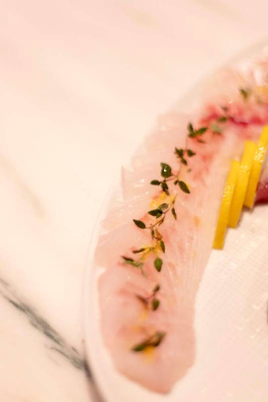 A sashimi made of fagri, a rare fish on U.S. menus, at Estiatorio Milos in The Venetian on Frid ...
