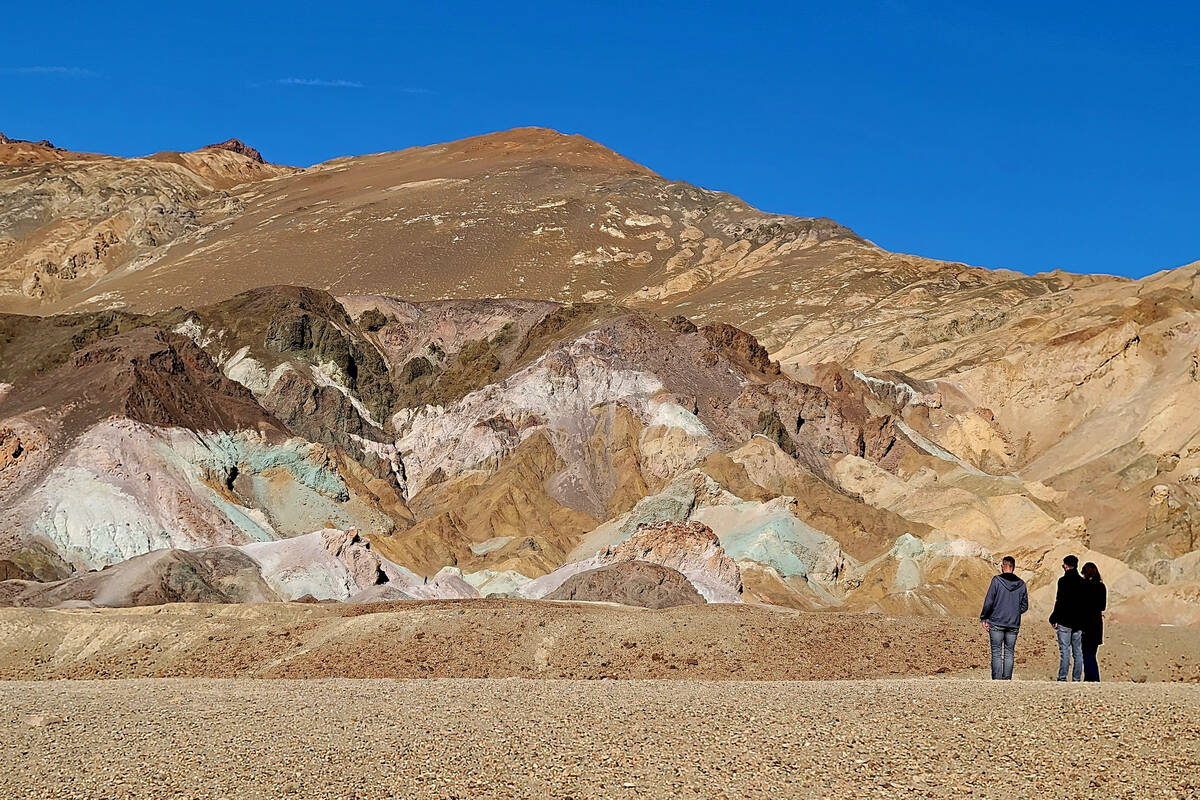 Visitors in February admiring Artists Palette, one of two busy pullouts along Artists Drive. (N ...