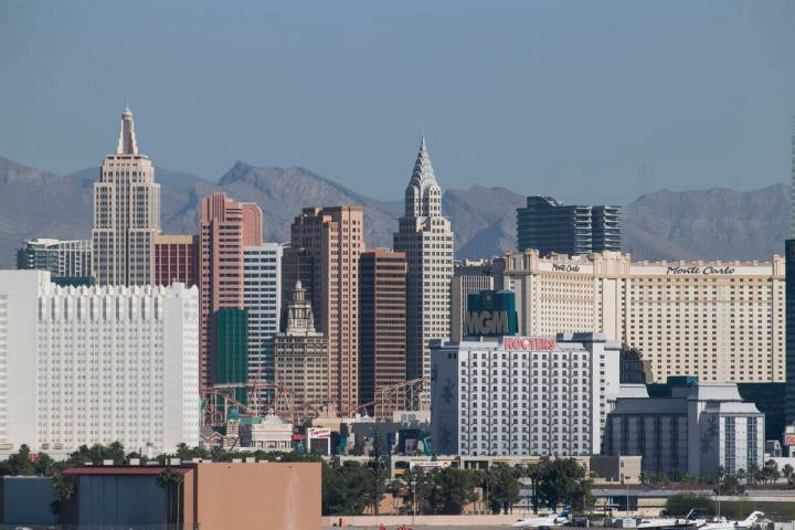 The Las Vegas Strip skyline as seen from McCarran International Airport in Las Vegas on Thursda ...