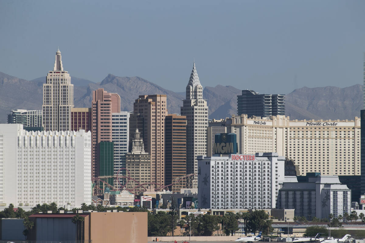 The Las Vegas Strip skyline as seen from McCarran International Airport in Las Vegas on Thursda ...