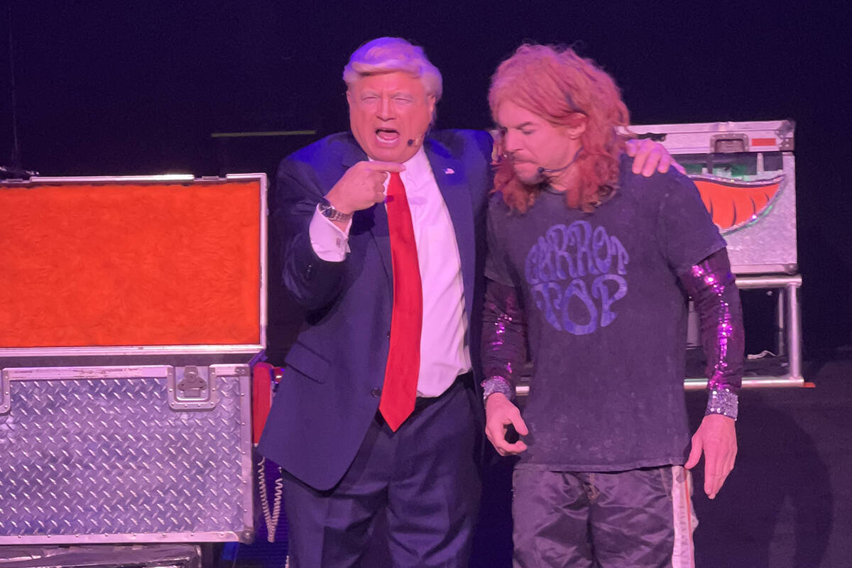 John Di Domenico as Donald Trump is shown with Carrot Top at Luxor's Atrium Showroom on Monday, ...