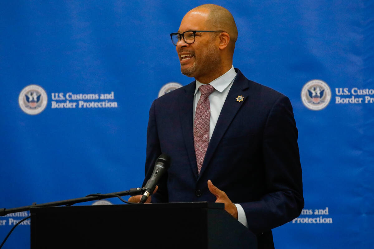 Attorney General of Nevada Aaron Ford speaks during a Super Bowl LVIII safety press conference ...