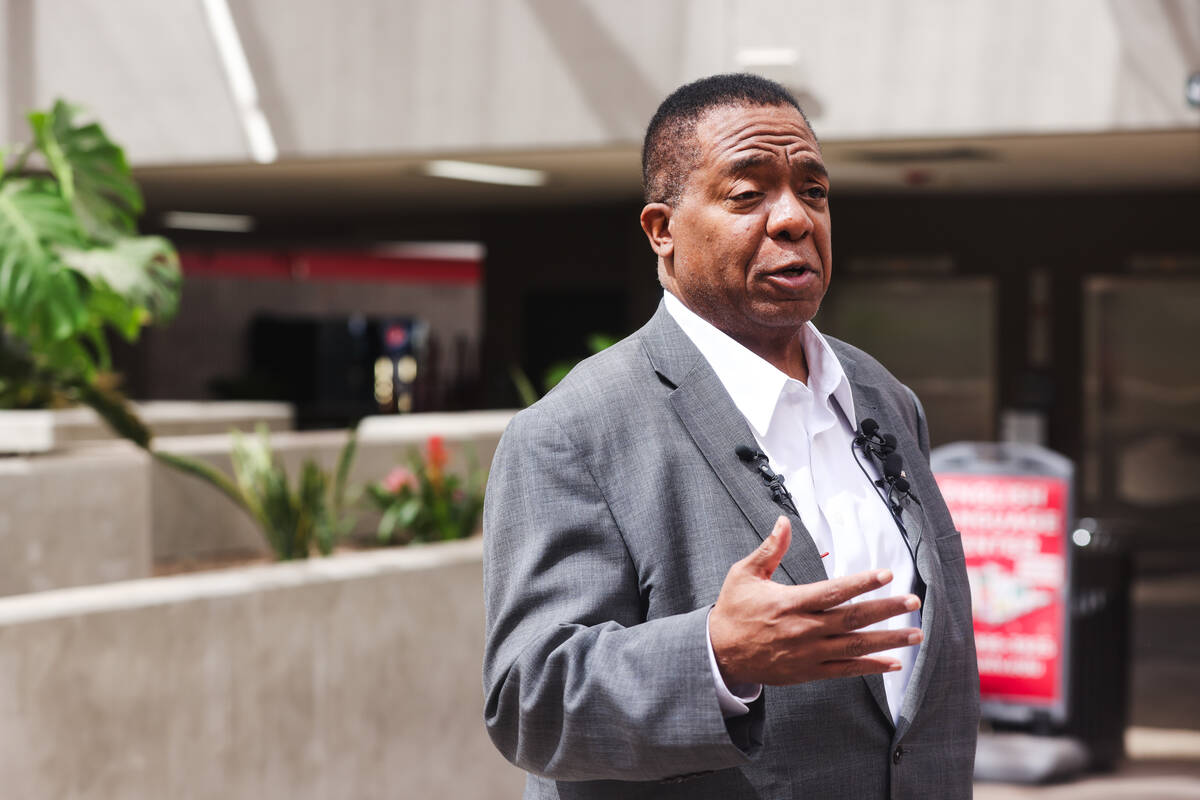 Keith Whitfield, president of UNLV, speaks to media during a tour of Beam Hall at UNLV in Las V ...