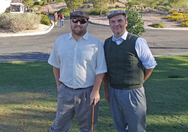 Eric Senko, left, and Chris Humes enjoy The Heritage Classic at Eagle Crest Golf Club, June 22. The classic tournament allowed players to try out hickory stick clubs and 1920s-replica Victor golf  ...