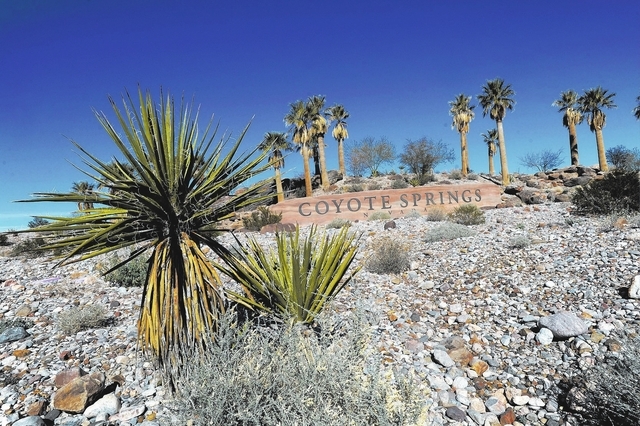 The Coyote Springs development entrance is seen near the intersection of U.S. 93 and State Route 168 on Thursday, Feb. 7, 2013. (David Becker/Las Vegas Review-Journal)
CLICK THE IMAGE FOR MORE PHOTOS.