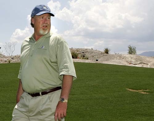 Developer Harvey Whittemore tours the golf course at the Coyotes Springs development Wednesday, July 5, 2005. A host of Nevada leaders including Harry Reid, Jim Gibbons, Pat Mulroy and Mesquite Ma ...