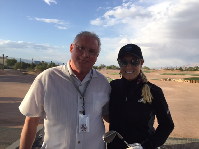 John Asay stands with LPGA professional and Las Vegas resident Natalie Gulbis during the debut of TaylorMade Golf Experience’s new training facility, The Flight Deck. (Special to View)