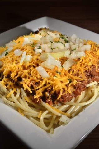 The Cincinnati 4-Way, a dish made with noodles, chili, cheese and onions, is shown at the Pete Rose Bar and Grill at 3743 Las Vegas Blvd. South on Thursday, Oct. 15, 2015. Bill Hughes/Las Vegas Re ...