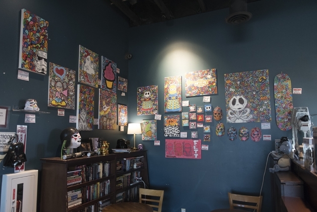 Art and "Star Wars" collectibles hang on the walls and shelves of Grouchy John's Coffee at 8520 S. Maryland Pkwy. in Las Vegas Friday, Feb. 5, 2016. Jason Ogulnik/Las Vegas Review-Journal