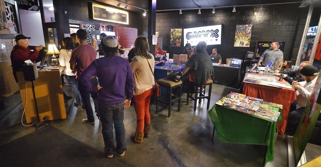 The lobby is shown before a performance of “Geek!” at the Onyx Theatre, 953 E. Sahara Ave., Feb. 19. A mini-con, which featured comic book artists and vendors selling wares for geeks, was held ...