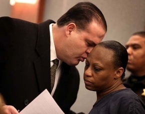 In this undated file photo, defense attorney Tony Liker talks with Brenda Stokes, 50, in Clark County Justice Court. (Las Vegas Review-Journal file)