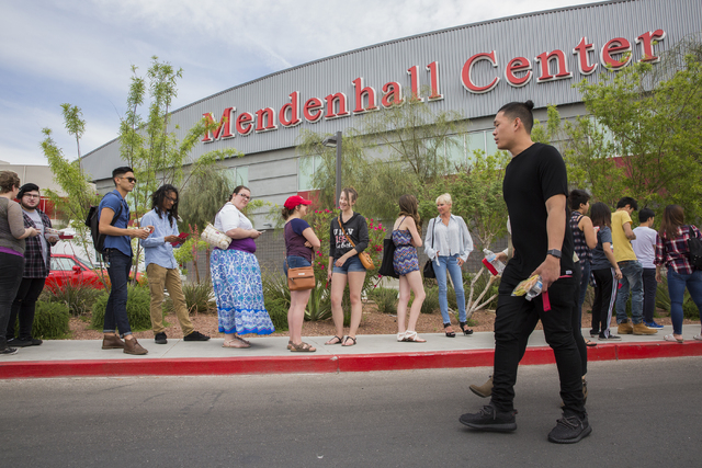Crowds gather outside Cox Pavilion at UNLV to see Lady Gaga and Vice President Joe Biden at an event aimed at preventing sexual assault on college campuses in coordination with the It's On Us Week ...