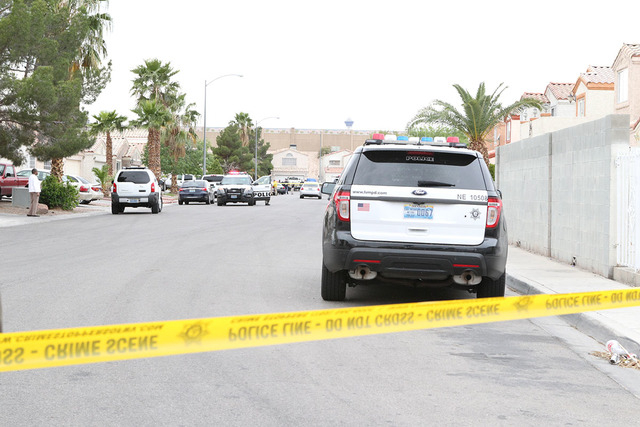 Las Vegas police are investigating a homicide at the 3800 block of James Paul Avenue, near East Sahara Avenue and South Sandhill Road on Monday, April 25, 2016. (Bizuayehu Tesfaye/Las Vegas Review ...