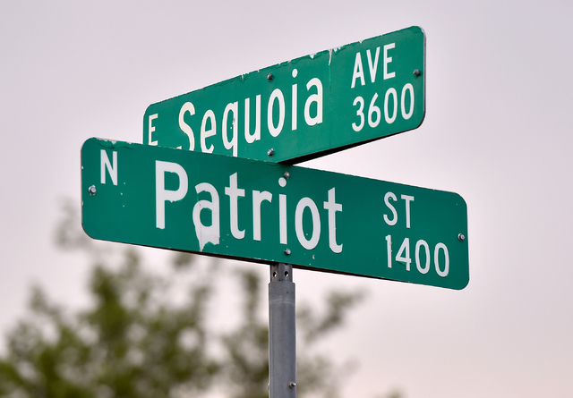 Sequoia Avenue at Patriot Street is seen Monday, April 25, 2016, in Las Vegas. (David Becker/Las Vegas Review-Journal Follow @davidjaybecker)