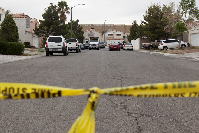 Police investigate the scene of a fatal stabbing in the 3800 block of James Paul Avenue on Monday, April 25, 2016, in Las Vegas. Rachel Aston/Las Vegas Review-Journal Follow @rookie__rae)