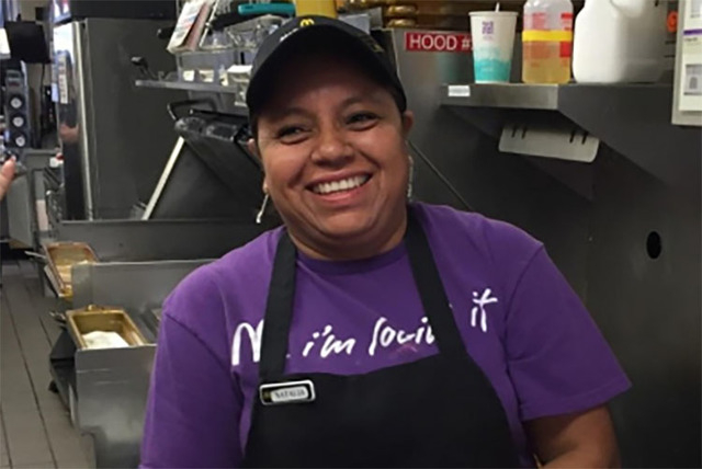 Natalia Cruz, 45, is shown in a photo while working at the McDonald's at 2866 S. Nellis Boulevard. Cruz was killed during an apparent murder-suicide Monday afternoon at her southeast valley apartm ...