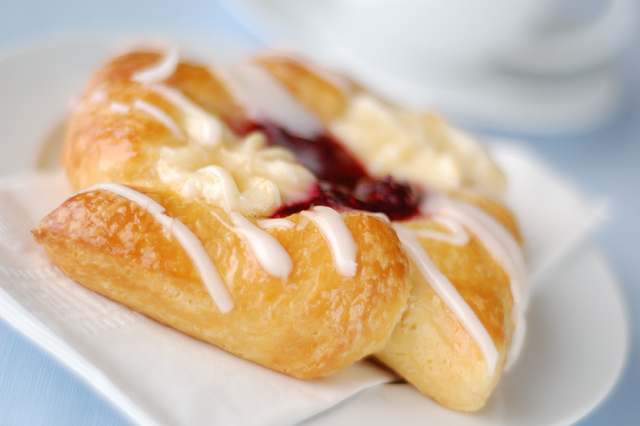 Raspberry cream cheese pastry close-up.