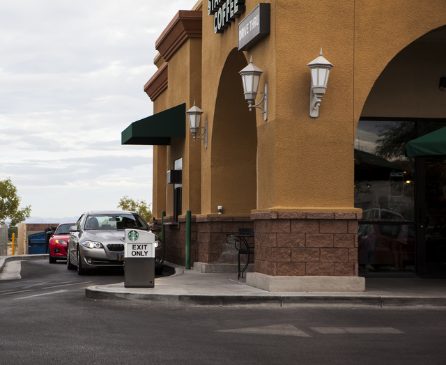 The drive-thru at the Starbucks at 7260 S. Rainbow Blvd. in Las Vegas is seen on Tuesday, Sept. 27, 2016. A fatal shooting broke out inside the coffee shop on Sunday, Sept. 25, 2016. Miranda Alam/ ...