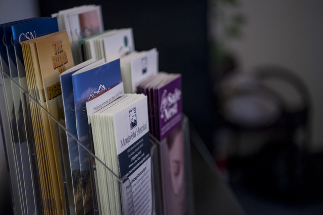 Pamphlets are seen in the counseling and physcological services off at the CSN Charleston Campus on Wednesday, Nov. 2, 2016. (Joshua Dahl/Las Vegas Review-Journal)