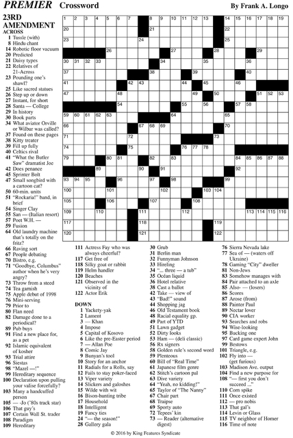 Solution to View's Nov. 24, 2016, crossword puzzle. Click the image for the puzzle or for sudoku puzzle and solution.