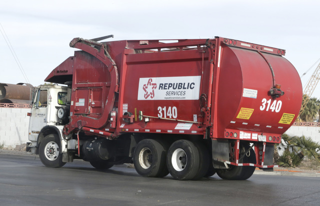 A Republic Services of Southern Nevada truck returns to the company's disposal facility Wednesday, Dec. 7, 2016, in North Las Vegas. Wednesday, Dec. 7, 2016, in North Las Vegas. (Bizuayehu Tesfaye ...