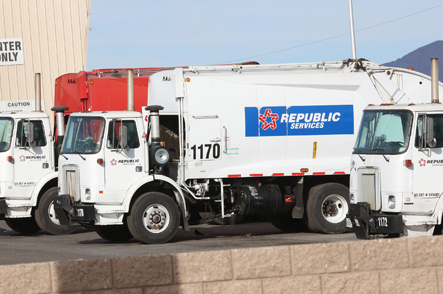 Republic Services of Southern Nevada trucks are lined up at the company's disposal facility Wednesday, Dec. 7, 2016, in North Las Vegas. (Bizuayehu Tesfaye/Las Vegas Review-Journal) @bizutesfaye