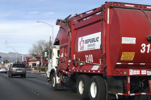 A Republic Services of Southern Nevada truck returns to the company's disposal facility Wednesday, Dec. 7, 2016, in North Las Vegas. (Bizuayehu Tesfaye/Las Vegas Review-Journal) @bizutesfaye