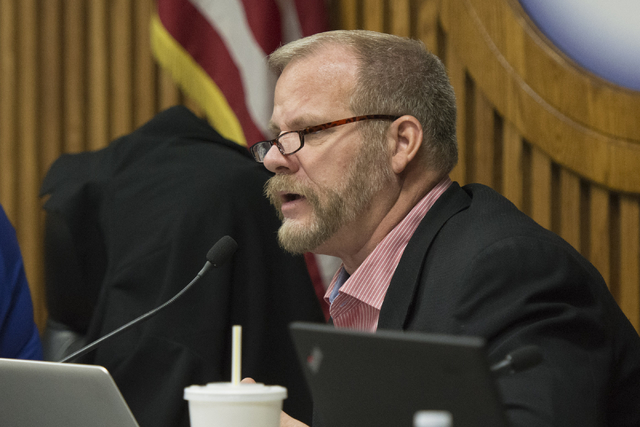 Clark County School District Trustee Kevin Child speaks during a school board meeting at the Greer Education Center in Las Vegas on July 6, 2016. Since at least March, the district has been dealin ...