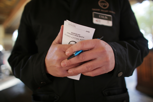 Colin Shaughnessy holds valet tickets at Green Valley Ranch Resort on Tuesday, Dec. 27, 2016, in Henderson. Shaughnessy has worked as a valet there for 15 years. (Rachel Aston/View) @rookie__rae