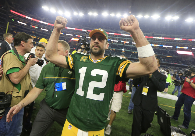 Green Bay Packers' Aaron Rodgers after an NFL divisional playoff football game against the Dallas Cowboys Sunday, Jan. 15, 2017, in Arlington, Texas. The Packers won 34-31. (Ron Jenkins/AP)