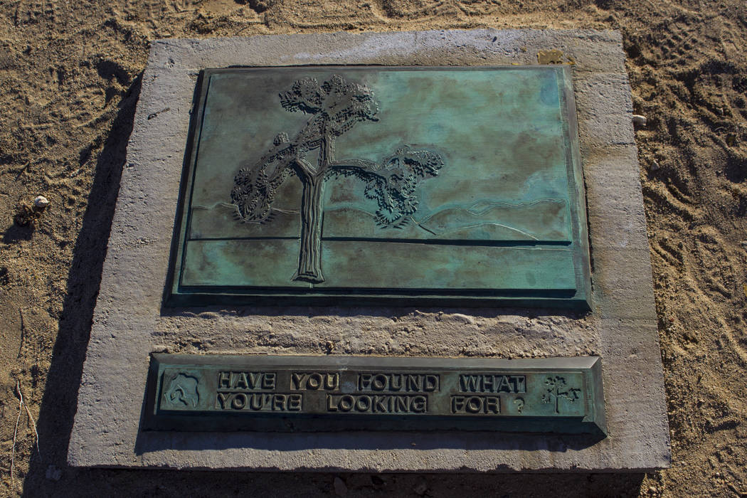 A cemented plaque left by fans of rock band U2 sits with the fallen tree that appeared in the b ...