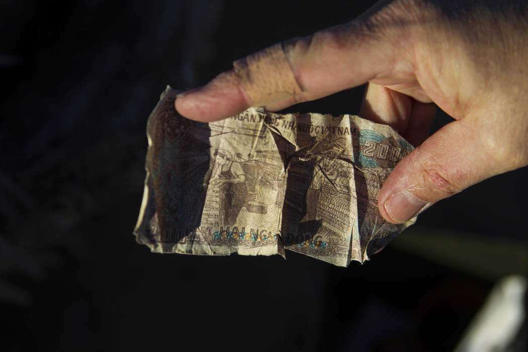 Money left by fans of rock band U2 sits with the fallen tree that appeared in the band's 1987 a ...