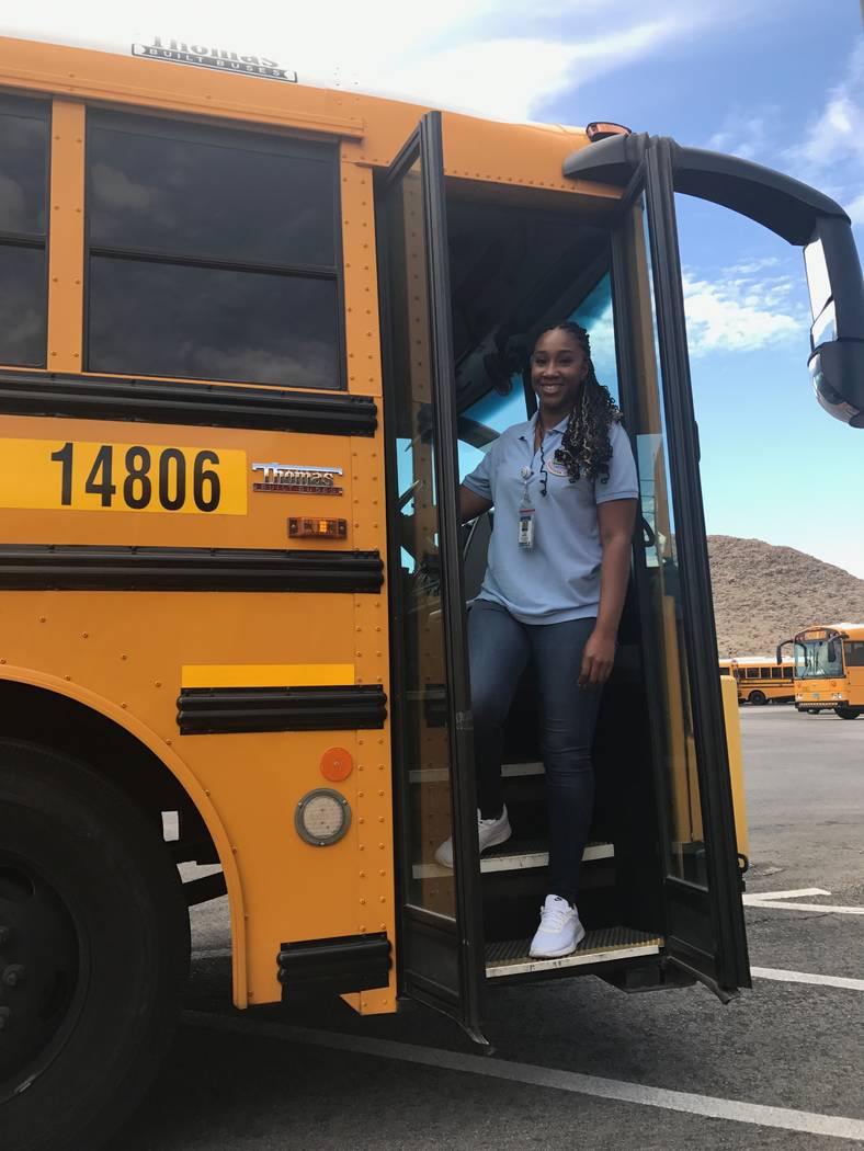 Jasmine Brown, a bus driver who started with the Clark County School District last October, found the job appealing because of its flexible time schedule. Amelia Pak-Harvey/Las Vegas Review-Journal)