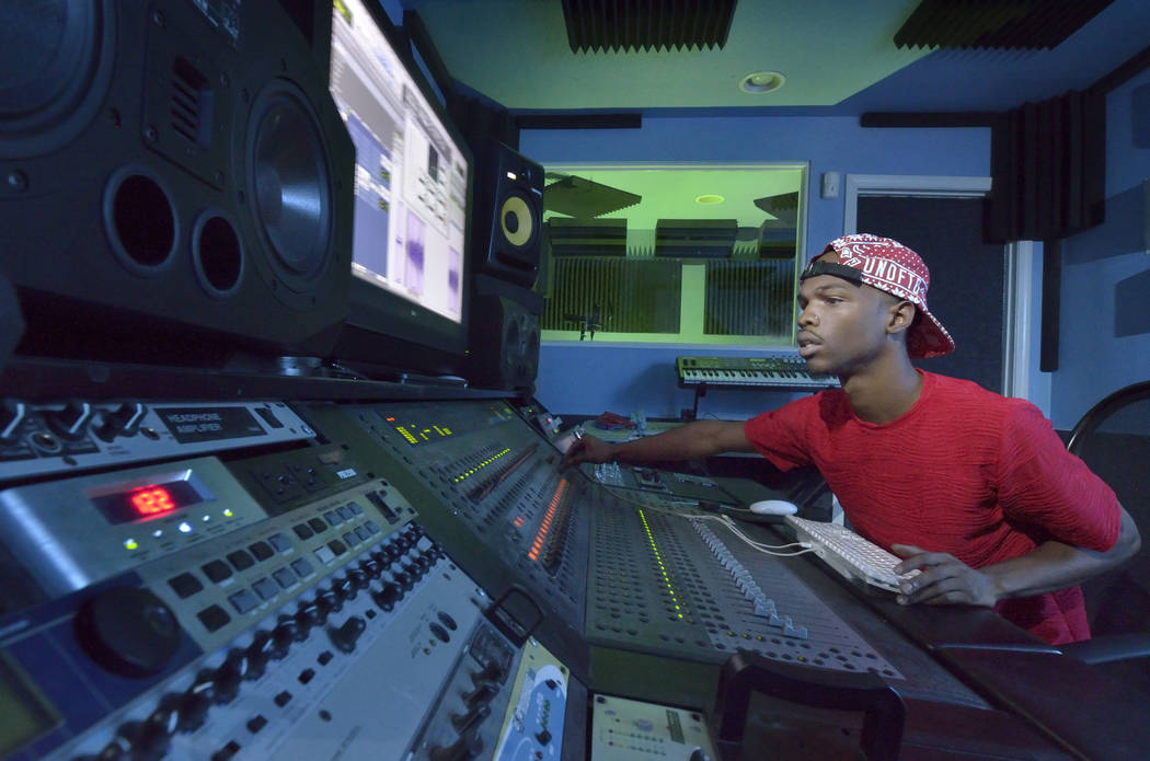 Charley Thomas works as an audio engineer at Triple P Records in North Las Vegas on Wednesday, Nov. 1, 2017. Thomas, who doesn't have a high school diploma, is hoping to get one due to a statewide ...
