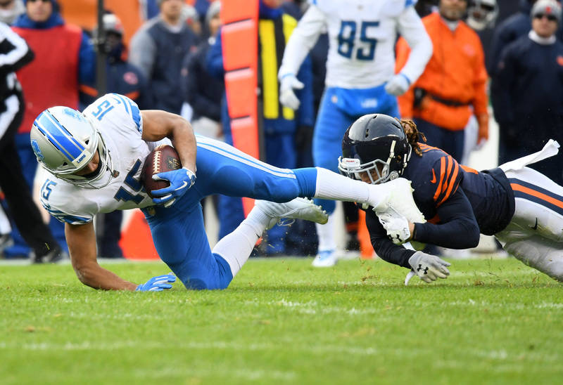 Nov 19, 2017; Chicago, IL, USA; Detroit Lions wide receiver Golden Tate (15) makes a catch against the Chicago Bears during the second half at Soldier Field. Mandatory Credit: Mike DiNovo-USA TODA ...