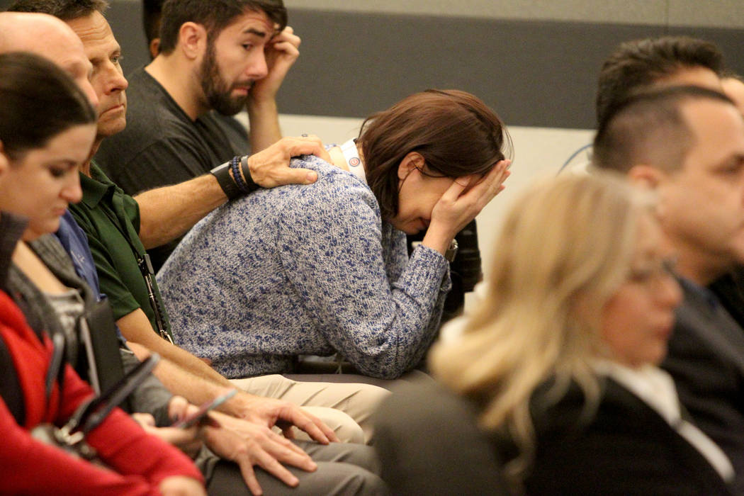 Audience members react in the courtroom at the Regional Justice Center as Bryan Clay is found g ...