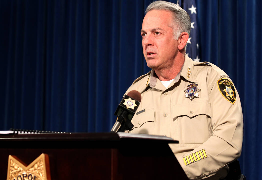 Clark County Sheriff Joe Lombardo updates the investigation into the Oct. 1 mass shooting on the Strip during a news conference at Metropolitan Police Department headquarters in Las Vegas Friday,  ...