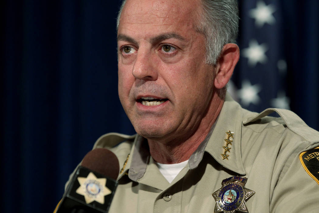 Clark County Sheriff Joe Lombardo updates the investigation into the Oct. 1 mass shooting on the Strip during a news conference at Metropolitan Police Department headquarters in Las Vegas Friday,  ...