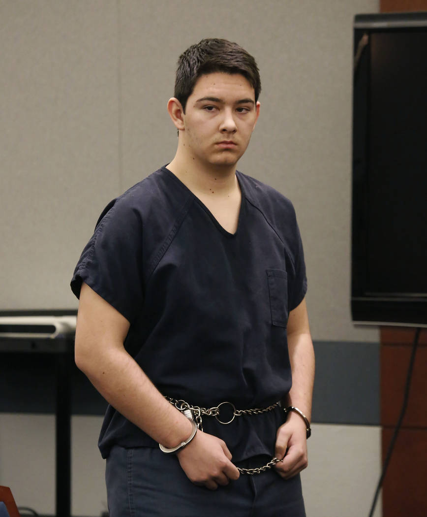Maysen Melton, a 16-year-old boy accused of raping classmates, appears in court during his bail hearing at the Regional Justice Center on Thursday, Jan. 25, 2018, in Las Vegas. Bizuayehu Tesfaye L ...