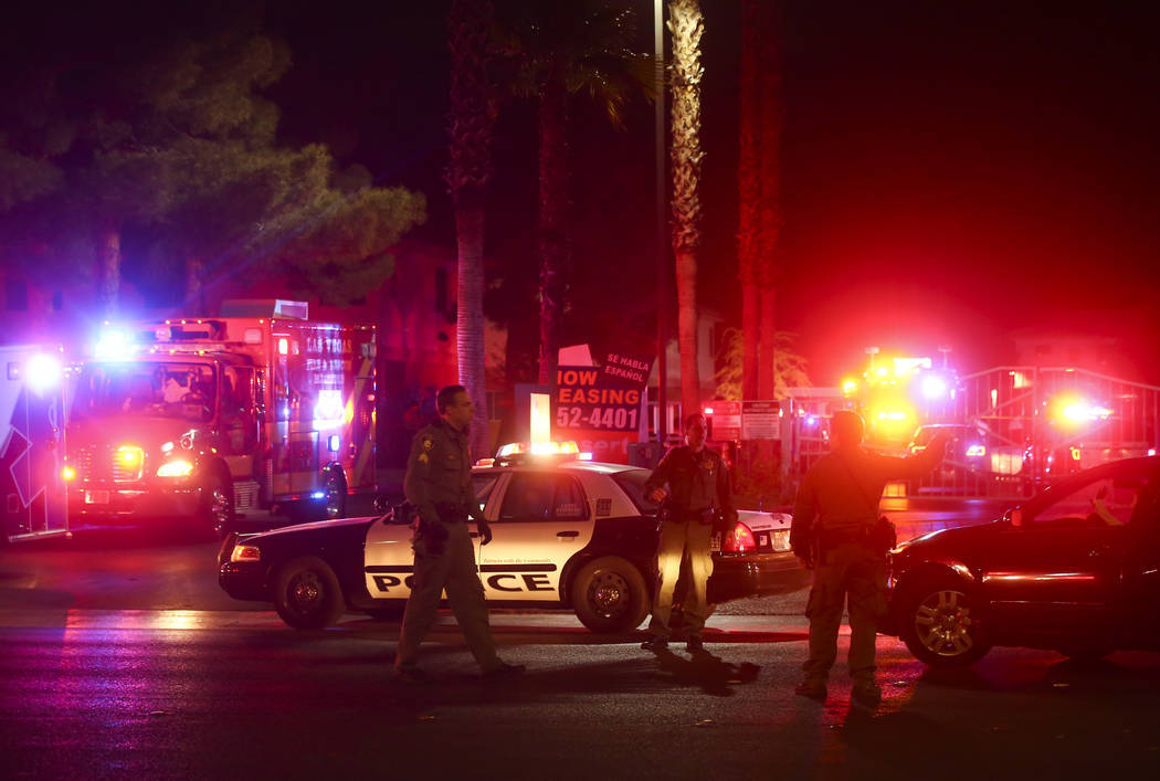 Las Vegas police respond to a scene where multiple people were shot at 3750 E. Bonanza Road in Las Vegas on Dec. 27, 2017. Chase Stevens Las Vegas Review-Journal @csstevensphoto