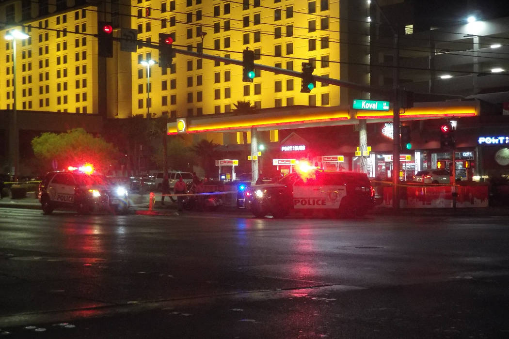 Las Vegas police investigate a crash on Flamingo Road near Koval Lane  Wednesday morning, Jan. 3, 2018. (Max Michor/Las Vegas Review-Journal)