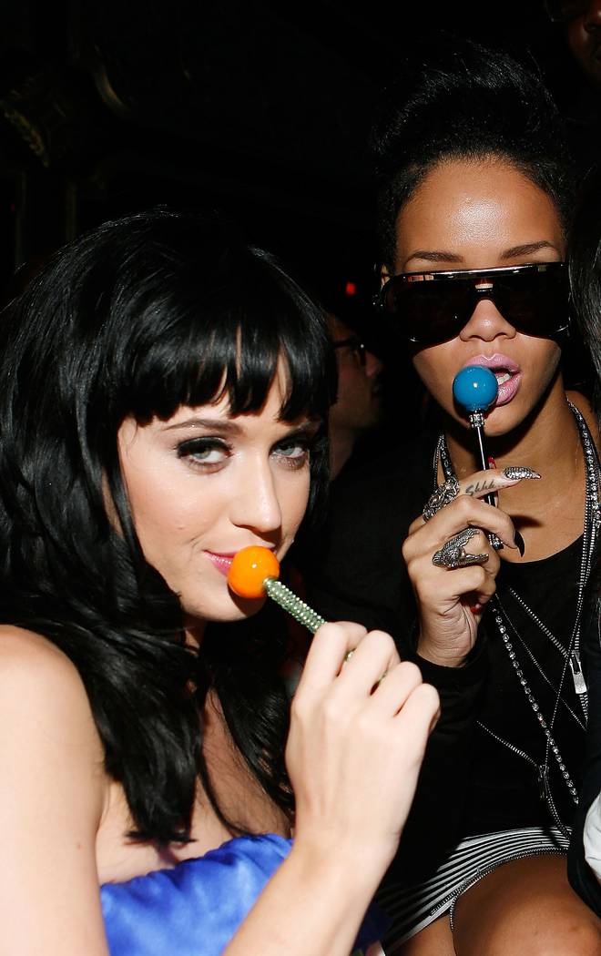 Amy Sussman/Getty Images for The GriffinSingers Katy Perry (L) and Rihanna, with Sugar Factory ...