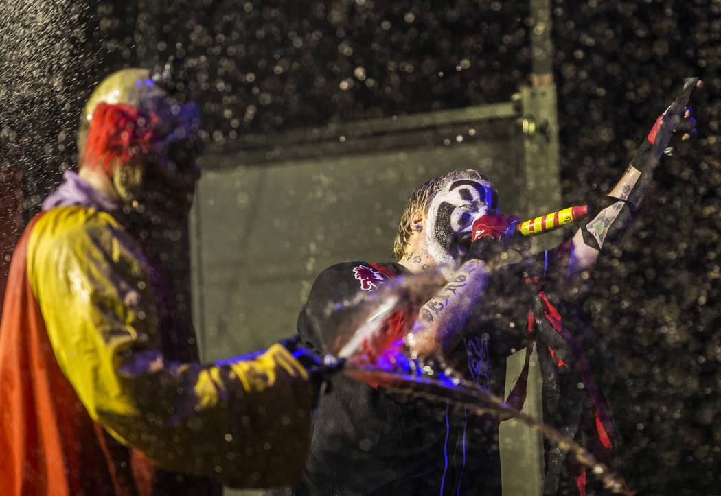 Insane Clown Posse's Shaggy 2 Dope, right, performs during Juggalo Weekend on Saturday, February 17, 2018, at Fremont Country Club, in Las Vegas. Benjamin Hager Las Vegas Review-Journal @benjaminh ...